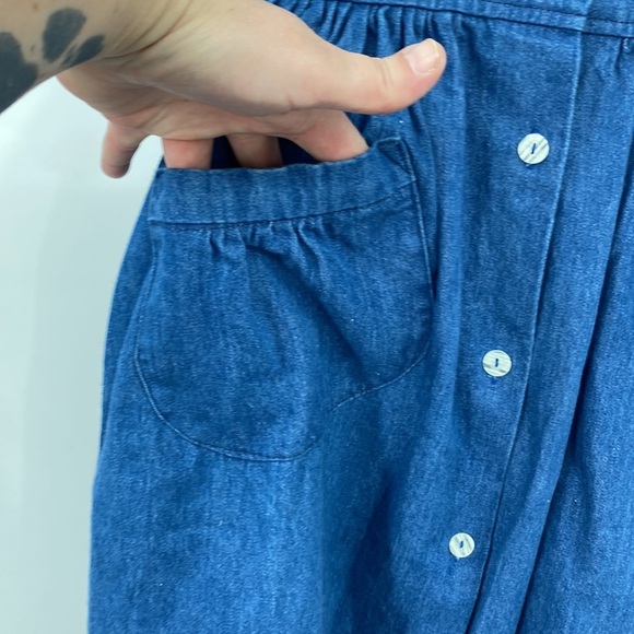 Vintage Samara Dress Girls Large Blue Cotton Denim Button Front Sleeveless Lace - Picture 2 of 8